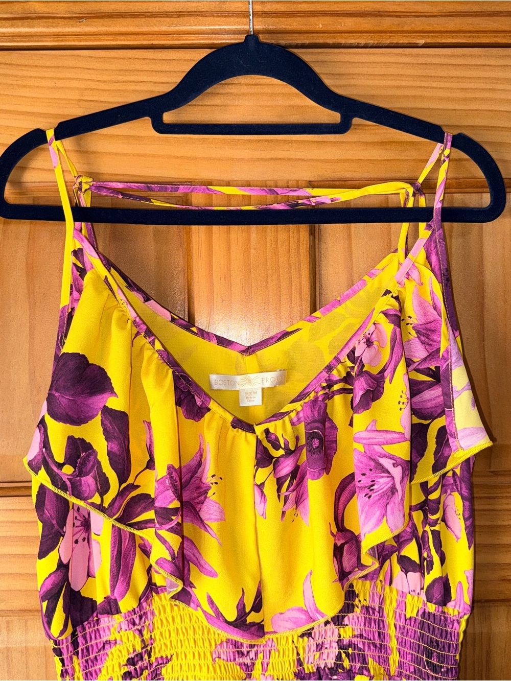 Boston Proper Yellow High Low Maxi Dress w/Pink-Purple Floral Print-M-EC - Picture 4 of 15